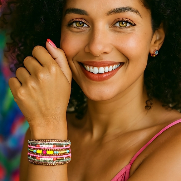 🆕️ Boho Chic Indian Artisanal 🌷Neon-Pastel Beaded Handcrafted Stacked Bracelet - Picture 14 of 14